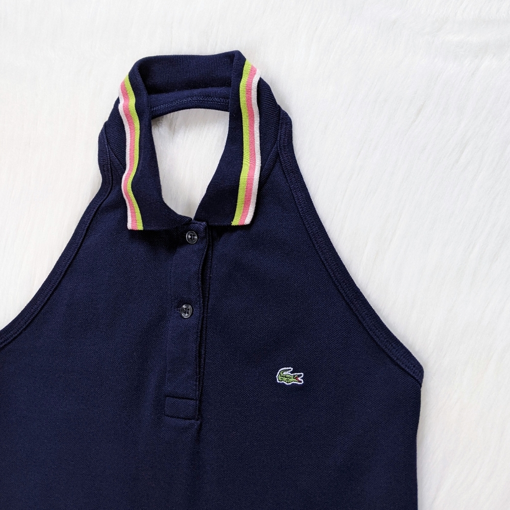 Lacoste Navy Blue Tennis Racket Embroidered Halter Neck Tank Top - Picture 8 of 11